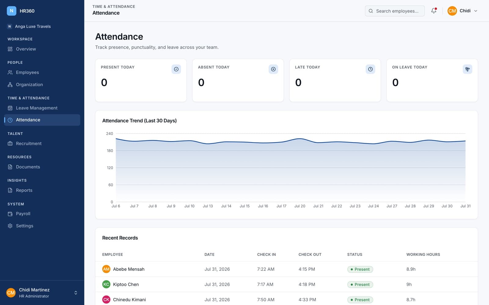 Attendance & time tracking