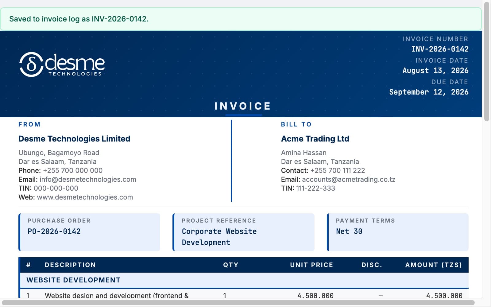 Desme Invoice System